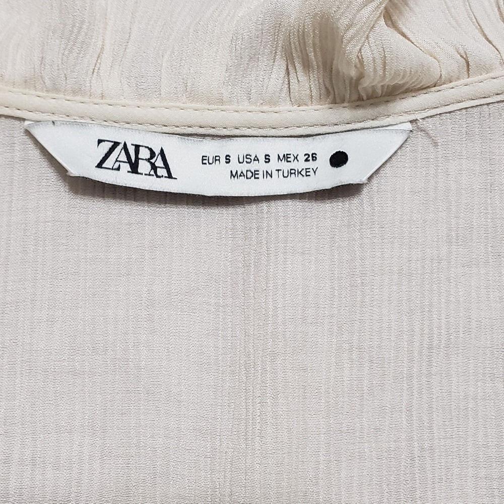 Zara Womens Cream Lace Ruffle V-Neck Button Front Balloon Sleeve Blouse Small - Picture 6 of 12